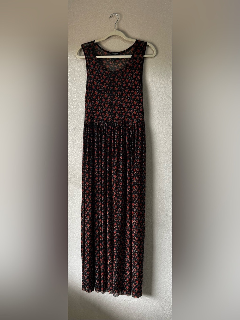 See You Monday Sheer Black Maxi Dress Sz M Red Floral Pattern Romantic TC0129
